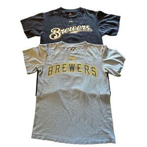 Lot Of 2-MLB Brewers Braun 8 Majestic Blue Yellow Size Small Men? Boys? See Desc